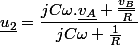 \underline{u_{2}}=\dfrac{jC\omega.\underline{v_{A}}+\frac{\underline{v_{B}}}{R}}{jC\omega+\frac{1}{R}}